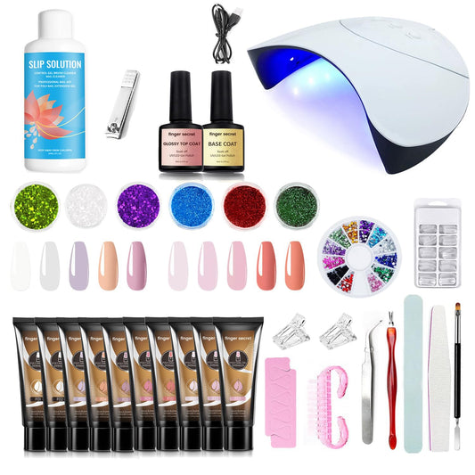 Poly Gel Nail Kit - Professional Nail Gel Set with Slip Solution and Lamp Nail Art Design for Beginner, All-in-One French Kit, Nail Thickening Solution (Package 5)