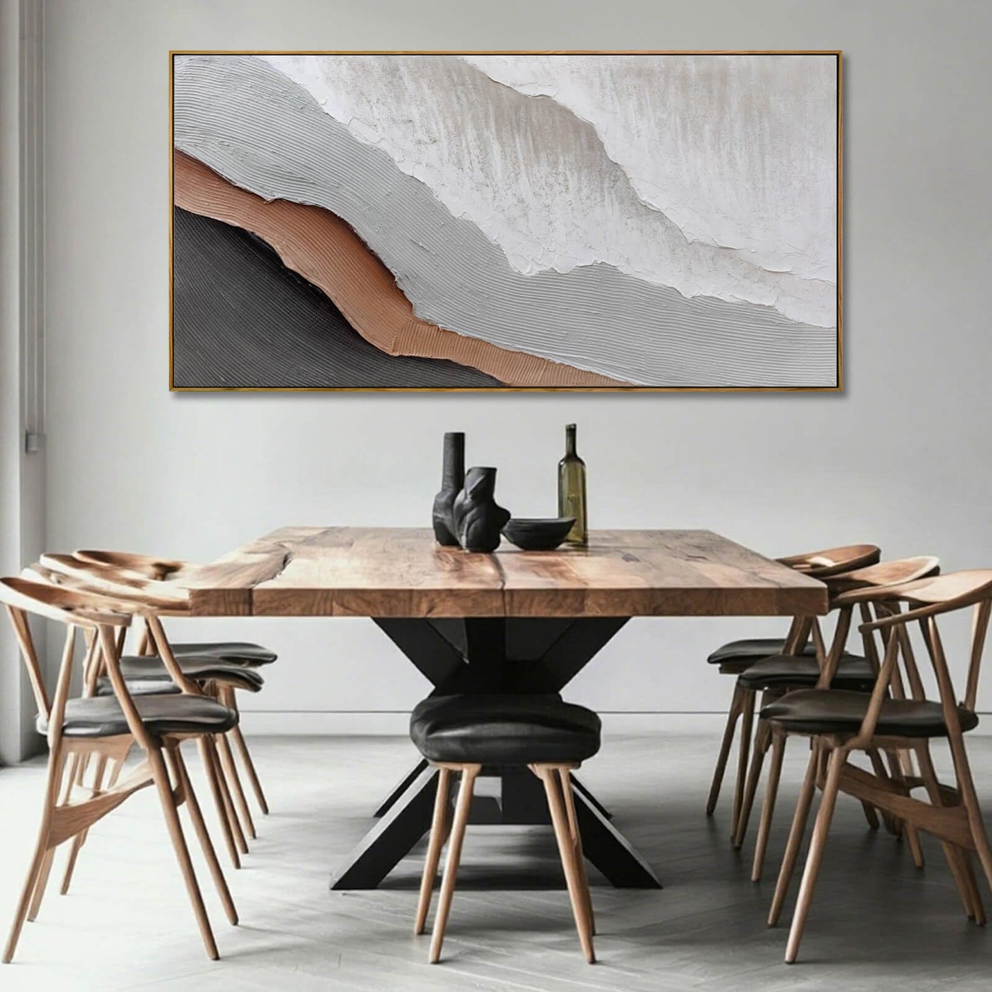 Textured White Wall Art,Grey Abstract Artwork,Large Framed Modern Pictures,Wave Landscape Oil Painting 24"x48"for Home Office Gallery