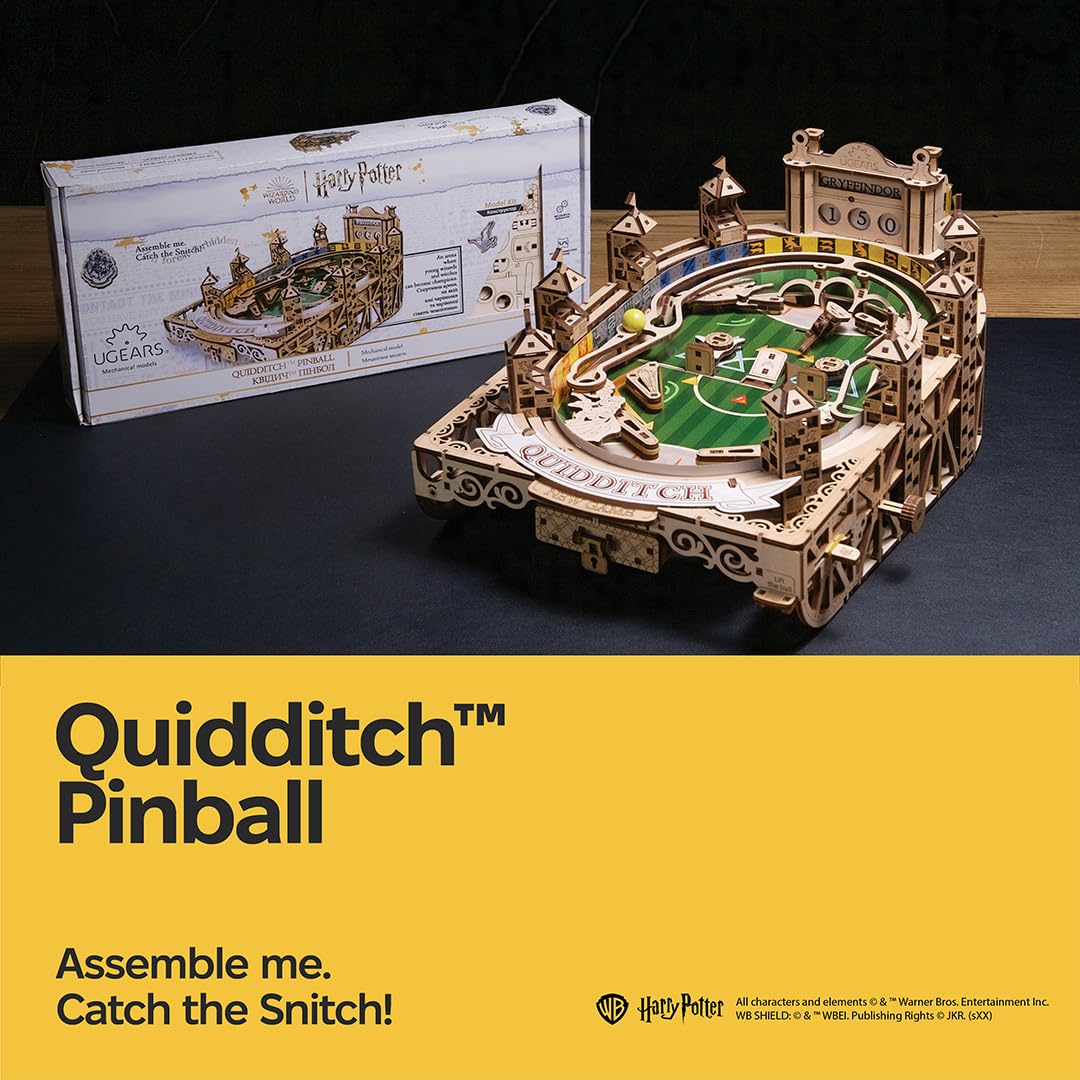 UGEARS Harry Potter Quidditch Pinball Machine - 3D Wooden Puzzles for Adults to Build, Mechanical Wooden Model Kits, Wood Brain Teaser Puzzles, Harry Potter 3D Puzzle Pinball Game for Christmas