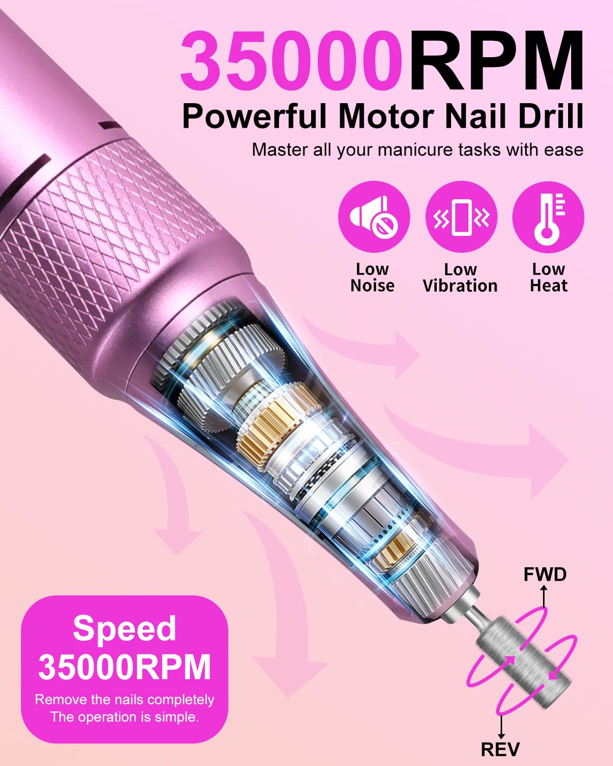Moskany Professional Electric Nail Drill Kit 35000RPM with 14PCS Bits Purple Gold Portable Rechargeable Cordless File Machine for Acrylic Gel Powder Nails and Manicure Pedicure Toenail Tool Salon Set