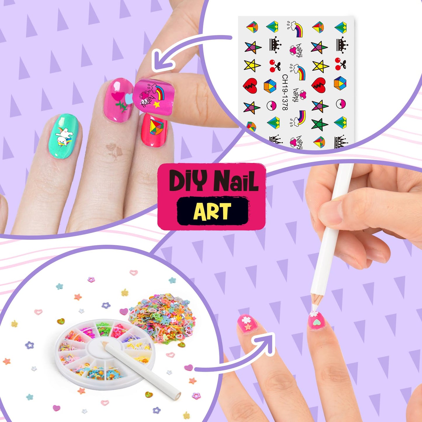 Ylovetoys Kids Nail Polish Set for Girls, Nail Art Kit for Kids Ages 7-12, All-in-One Nail Dryer Salon with Press On False Nails, Non-Toxic Polish, Stickers, DIY Decorative, Gift Toys for Girls
