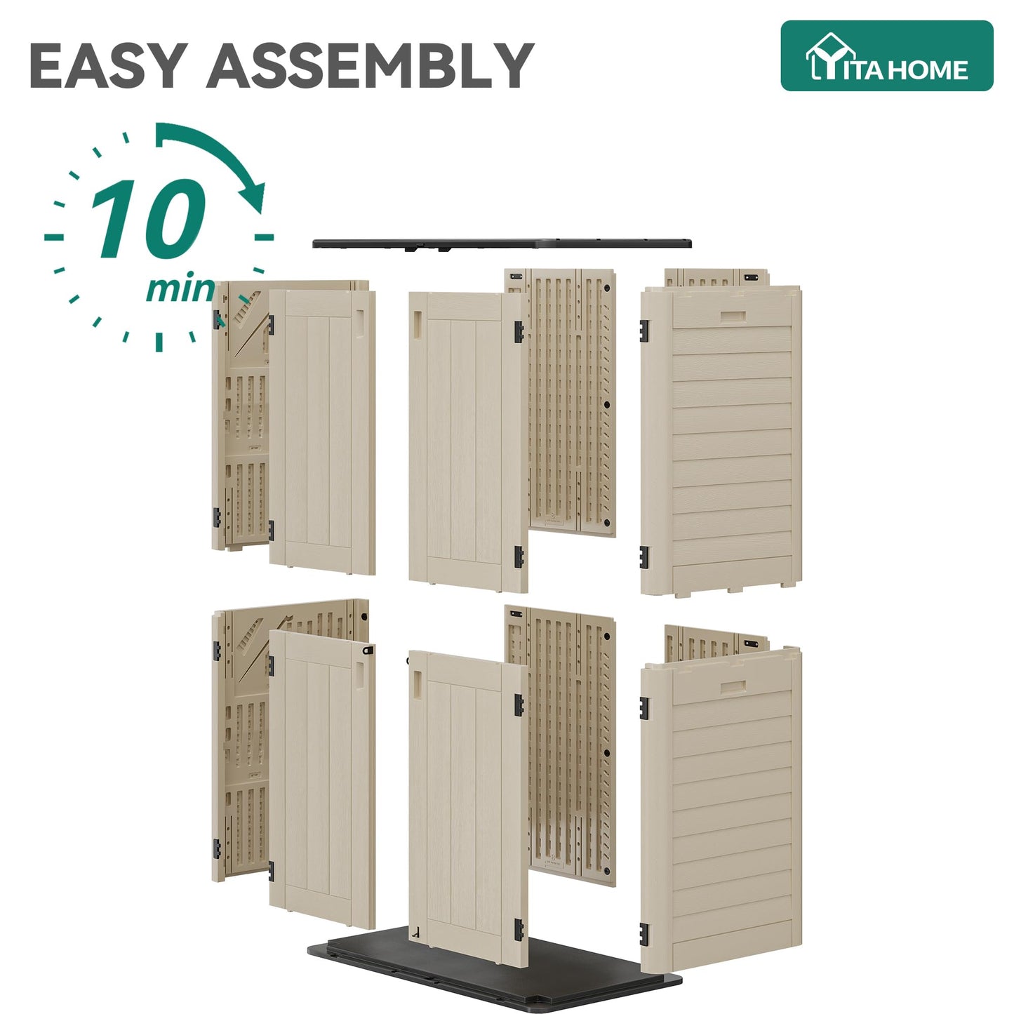 YITAHOME 60 cu ft Tall Outdoor Storage Shed w/o Shelf, Resin Vertical Outdoor Storage Shed, Large Waterproof Storage Cabinet for Garage, Poolside, and Garden (Khaki + Black)