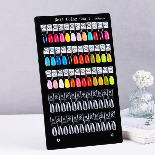 FSpronail 60Colors Magnetic Nail Swatch Book, Rectangle Acrylic Detachable Nail Polish Color Display Stand Gel Polish Sample Chart Board Showing Shelf with False Tips Number Stickers Salon Supplies