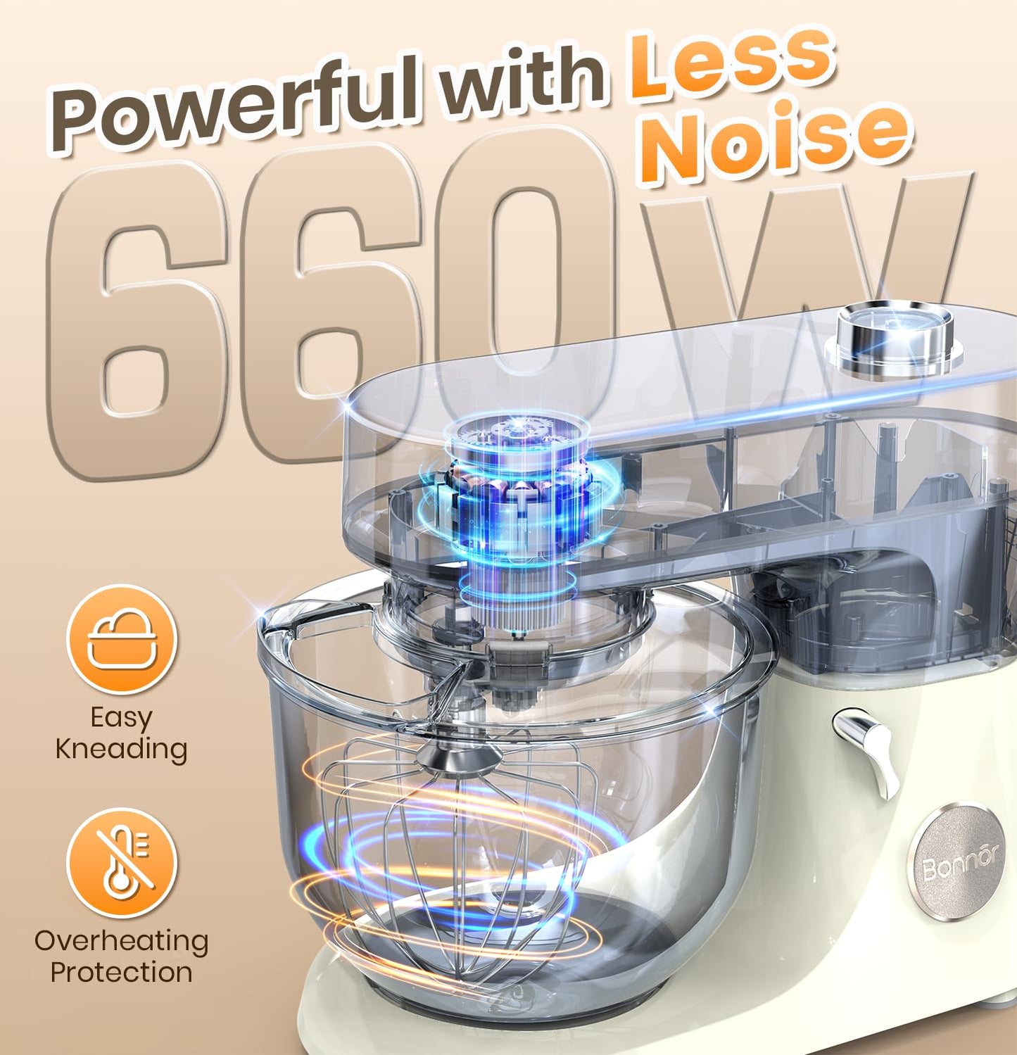 Bonnor Stand Mixer Set, 6QT Kitchen Mixer with LED Touchscreen, 11-Speed Tilt-Head Mixer with Timer, 4 Preset Menus, Stainless Steel Bowl, Hook, Whisk, Beater,Plus 2QT Ice Cream Maker Attachment