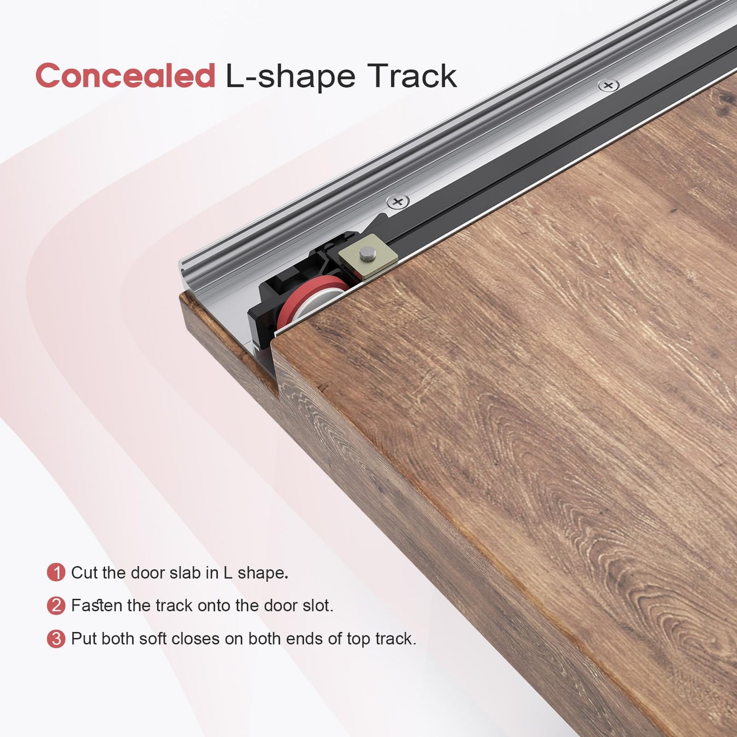 CEAKIAN 32" Concealed Sliding Barn Door Hardware Kit with Soft Close Mechanism for 24in Passage Opening, Hidden Sliding Door Hardware, Trackless Rail, Wall Mount for Interior Wooden Doors (NO Door)