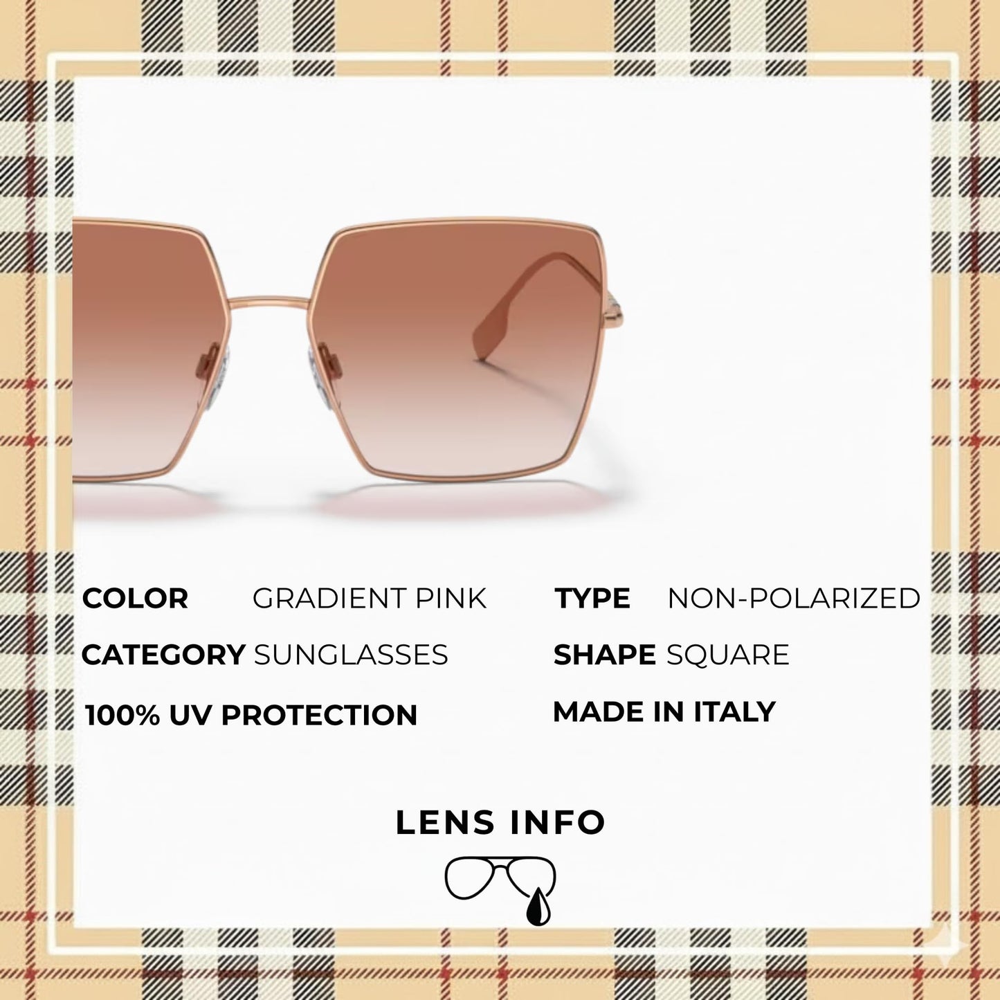 BURBERRY DAPHNE BE3133 Square Shape Metal Sunglasses with Luxury Eyewear Kit