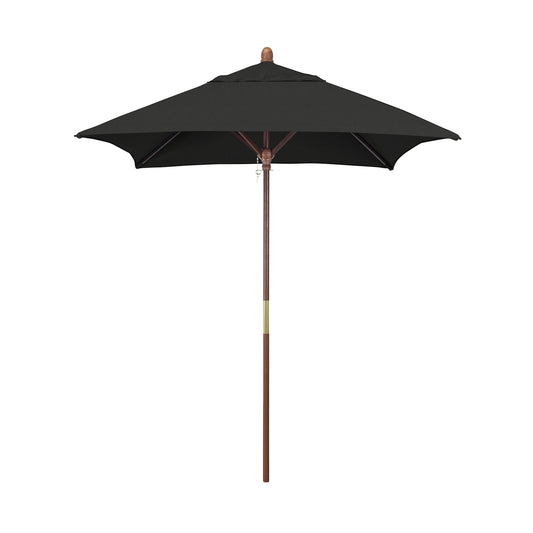 California Umbrella 6' Sq Wooden Market Umbrella, Push Open Pin Stop , Sunbrella Black (Model: MARE604-5408)