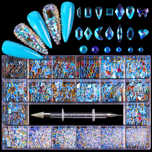 Mesiyun Nail Art Rhinestones Kit AB Flat Nail Sparking Gemstones Decorations DIY Crafts Gems for Nail, Shoes, Clothes, Jewels Accessories (Aurora)