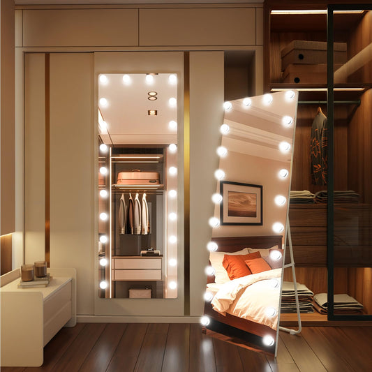 Kosmonia 66x22 Hollywood Full Length Mirror with Light, 22 Dimmable Bulbs & 3 Color Smart Touch Control, Distortion Free, Tempered Glass, Safe Full Body Mirrors with Stand