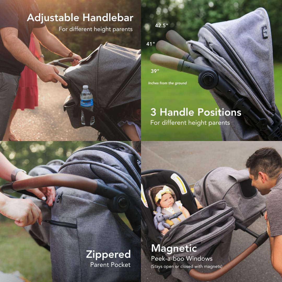 Strolee Lightweight Double Side by Side Stroller - 22 Lbs, 9.5" Compact Fold, Twin Nap Ready Seating, No Rethread Harness, Magnetic Buckle & Ultra Plush Seat 60Lb Max Per Seat- (v2 Black)