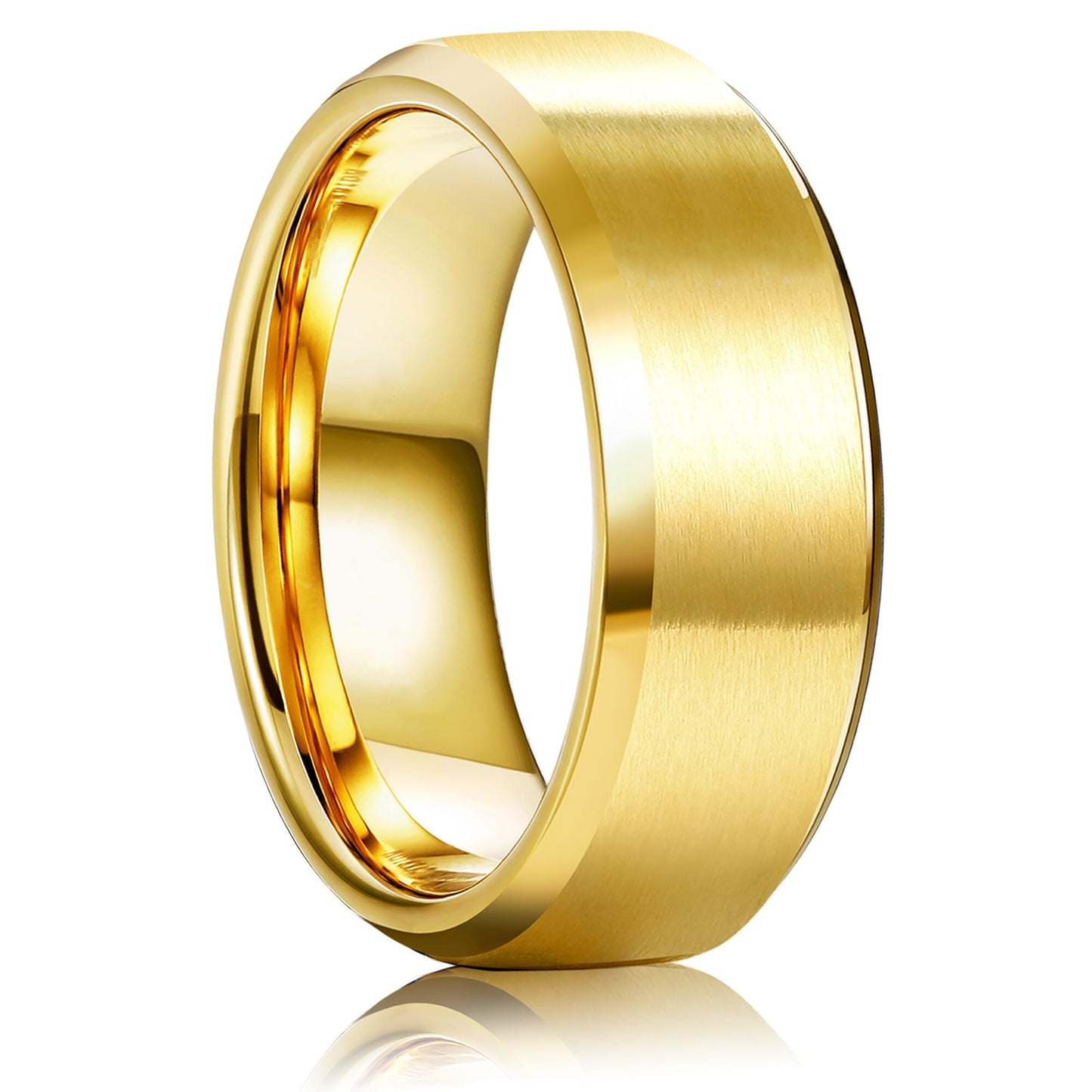 Jstyle Stainless Steel Rings for Men Women 8MM Wedding Band Rings Matte Surface - Beveled Polished Edge Mens Ring Size 9.5 18K Gold Plated Ring for Men
