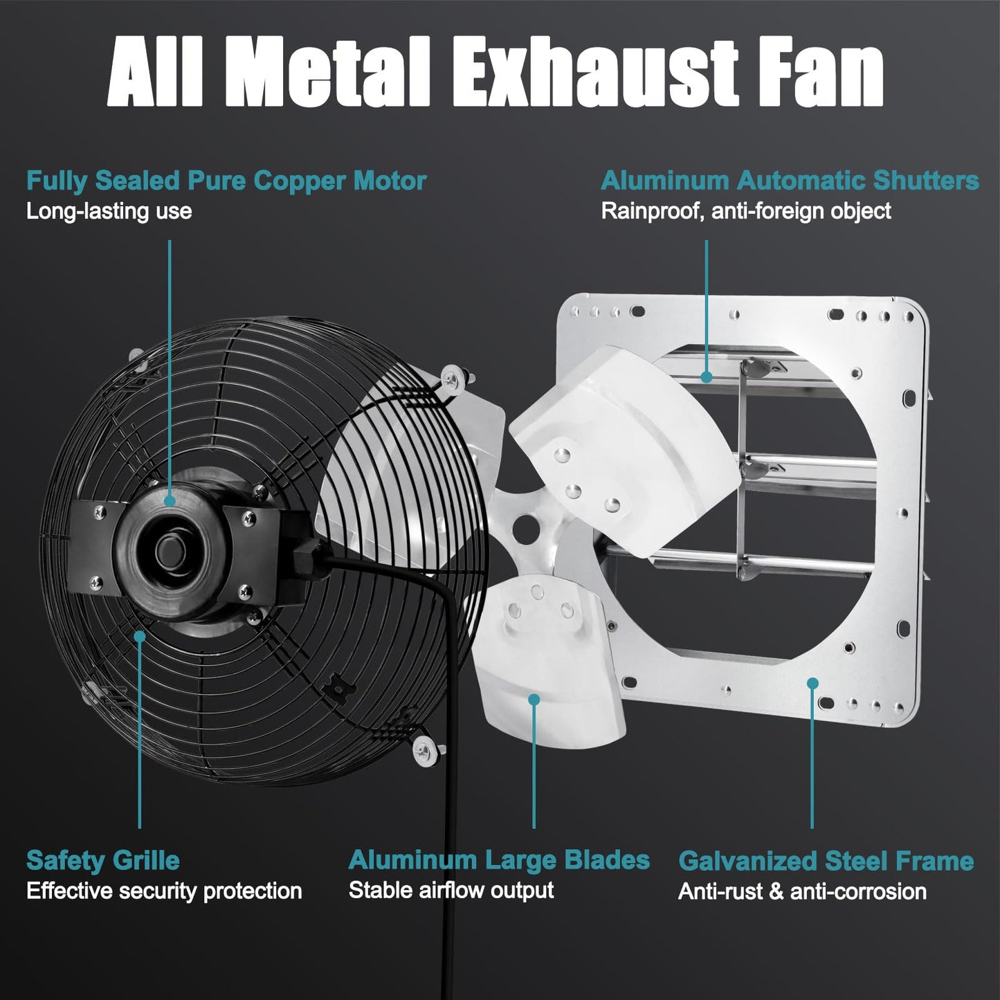 Criditpid 10 Inch Shutter Exhaust Fan with Speed Controller and Power Cord, 820 CFM 1650 RPM Wall Mounted Metal Exhaust Fan for Attic, Greenhouse, Garages, Barn, Workshop, Chicken Coop Ventilation