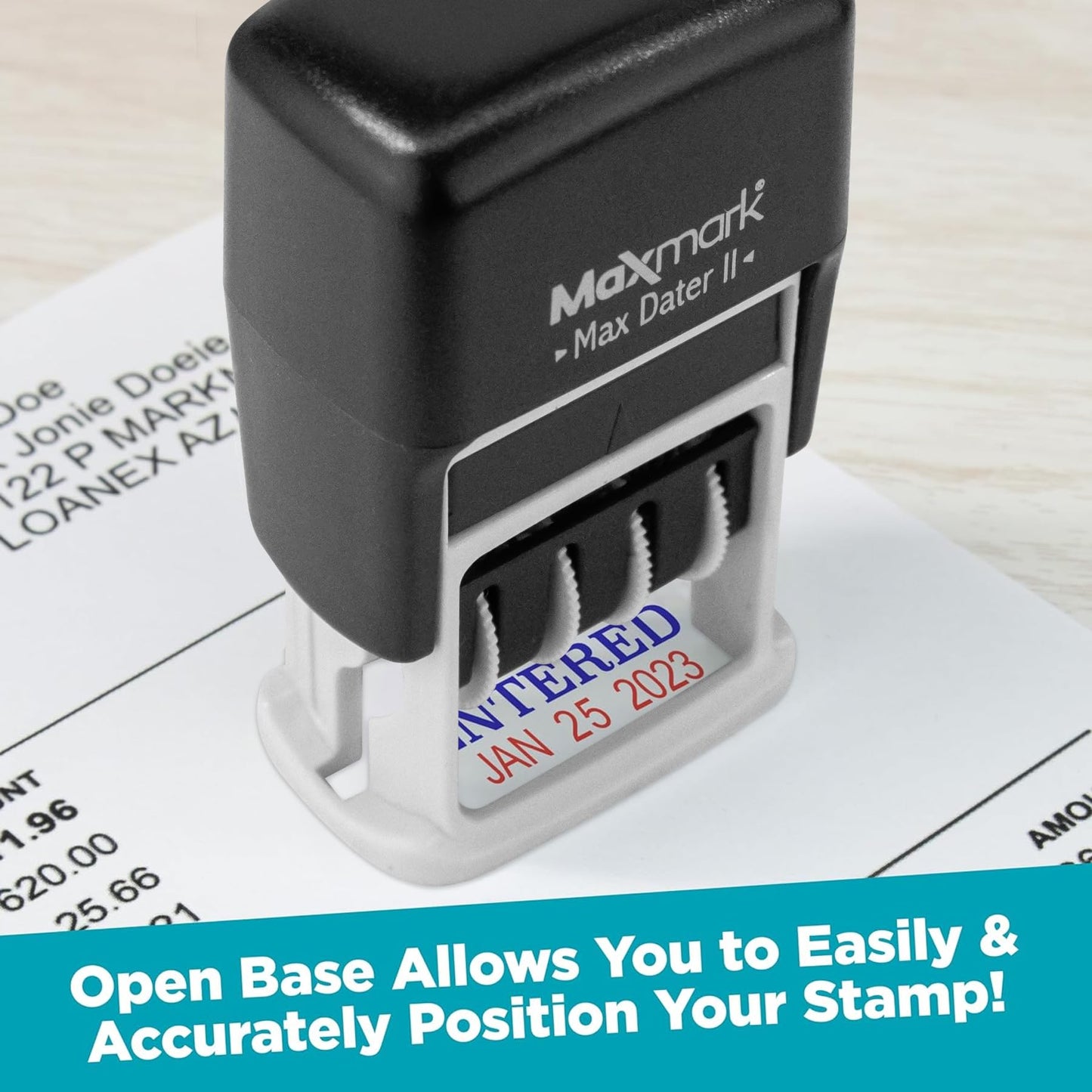 MaxMark Self-Inking Rubber Date Office Stamp with Received Phrase & Date - RED Ink (Max Dater II), 12-Year Band