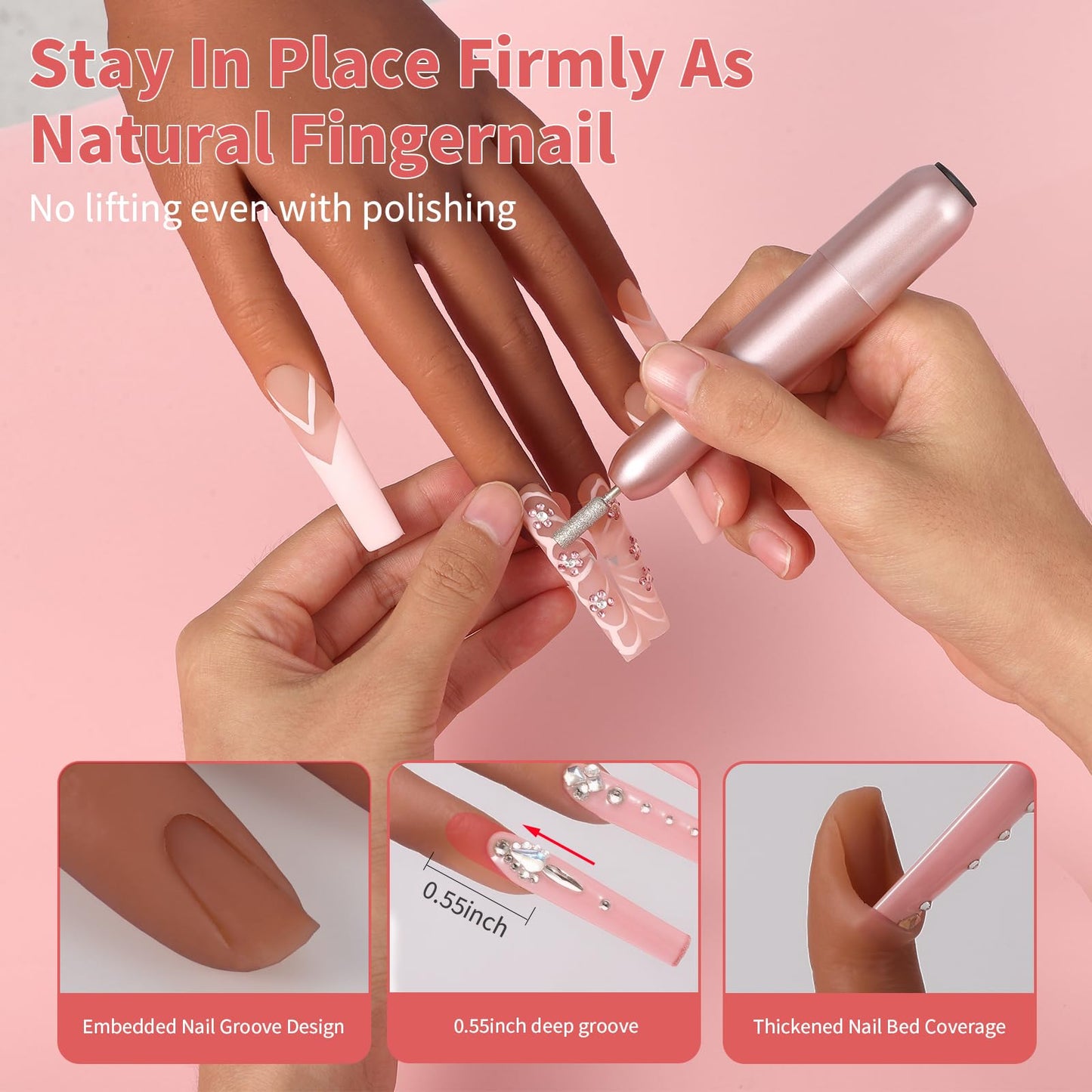 Silicone Practice Hand for Acrylic Nails: Soft Touch Liquid Silicone - Flexible Realistic Nail Mannequin Hand Practice for Training (BROWN)