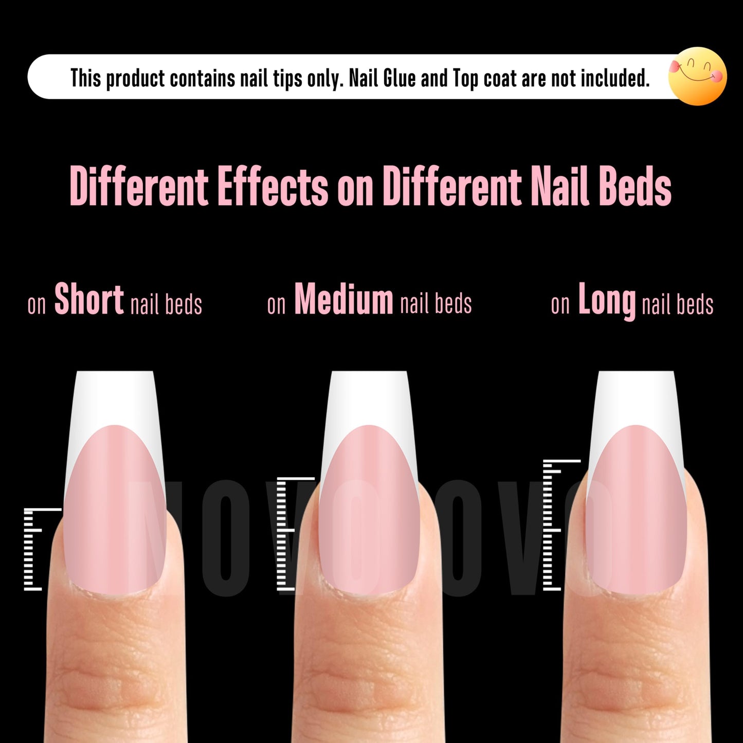 NOVO OVO White French Tip Medium Coffin Nail Tips Press on, BABY PINK, Extra Thick Soft Gel Fake Nail Acrylic Extension, Need Builder Gel Top Coat, No Glue Included, for Salon DIY 15 Sizes x 240 pcs