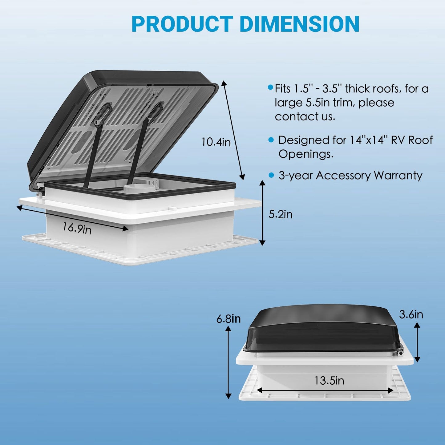 2012 Air Max 14" Vent RV Roof Vent Reversible Exhuast Fan, Ultra Low Sound RV Air Ventilation Ceiling Fan 12V Remote with Rain Sensor