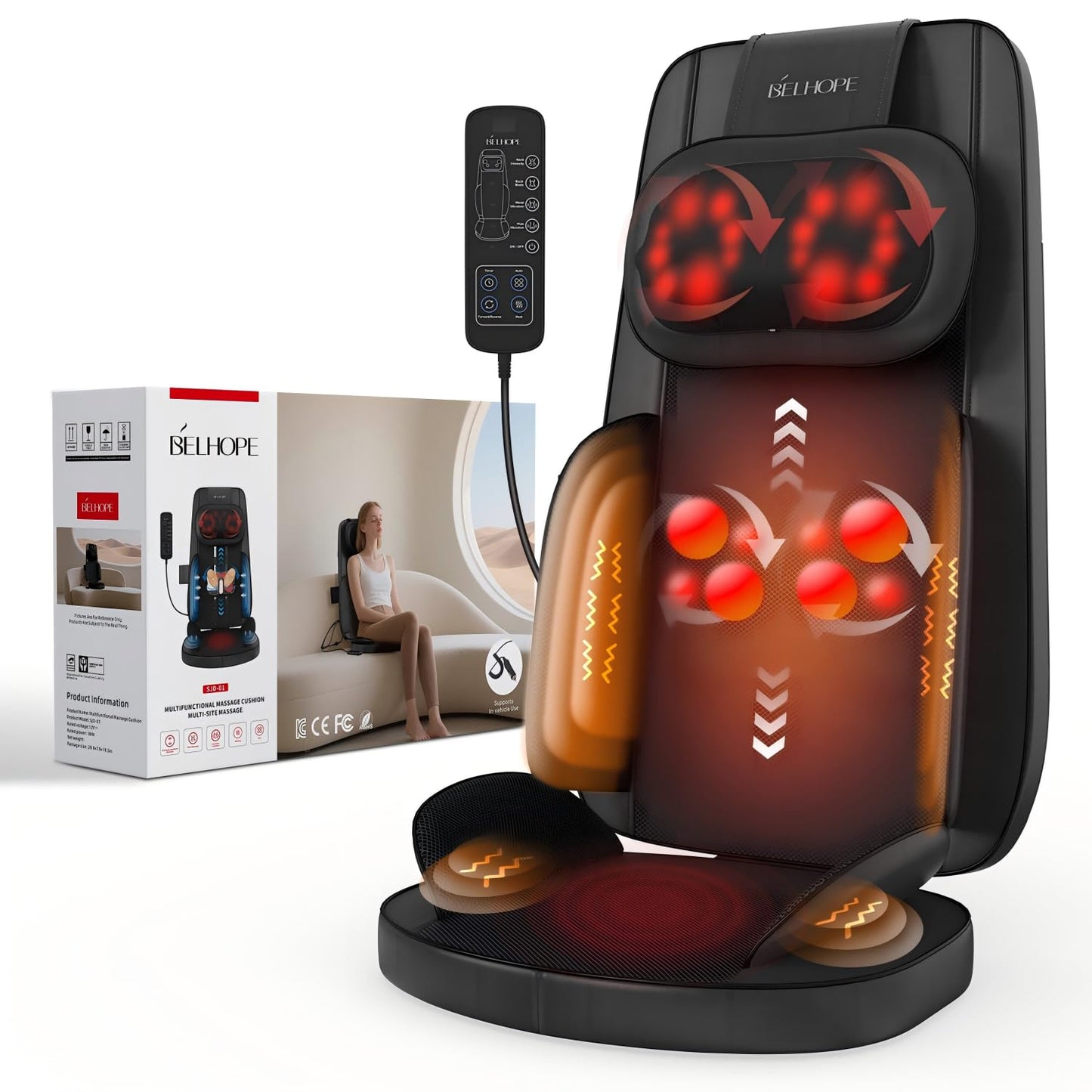 belhope Shiatsu Neck and Back Massager with Heat, 4D Kneading Back Massager for Pain Relief Deep Tissue, Comfortable Back Massage for Chair, Massage Mat for Home, Mother's Day Gifts for Men Women