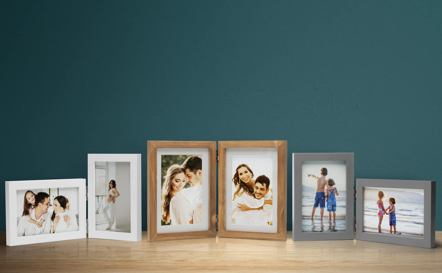 Janreefan 3 Vertical Horizontal 4X6 and 5X7 Picture Frames Hinged Folding Photo Frames in Black for Wall Hanging or Tabletop Standing, Made of Pine Wood with Real Glass P-467546-HEI