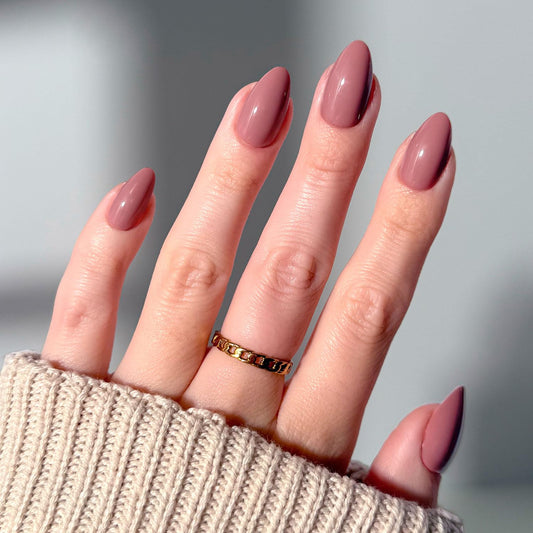 Glamnetic Press On Nails - Short Almond Fake Nails, Muted Mauve Purple Nails, Mauve Obsession | 15 Sizes - 30 Nail Kit with Glue | Gift for Mom