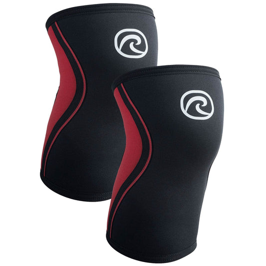 Rehband Knee Sleeve 3mm Neoprene, Lightweight Knee Brace for Endurance and Ball Sports, Unisex Compression Starter Knee-Sleeves, Breathable Running Knee Support, Colour:Black/Red - 1 Pair, Size:Large