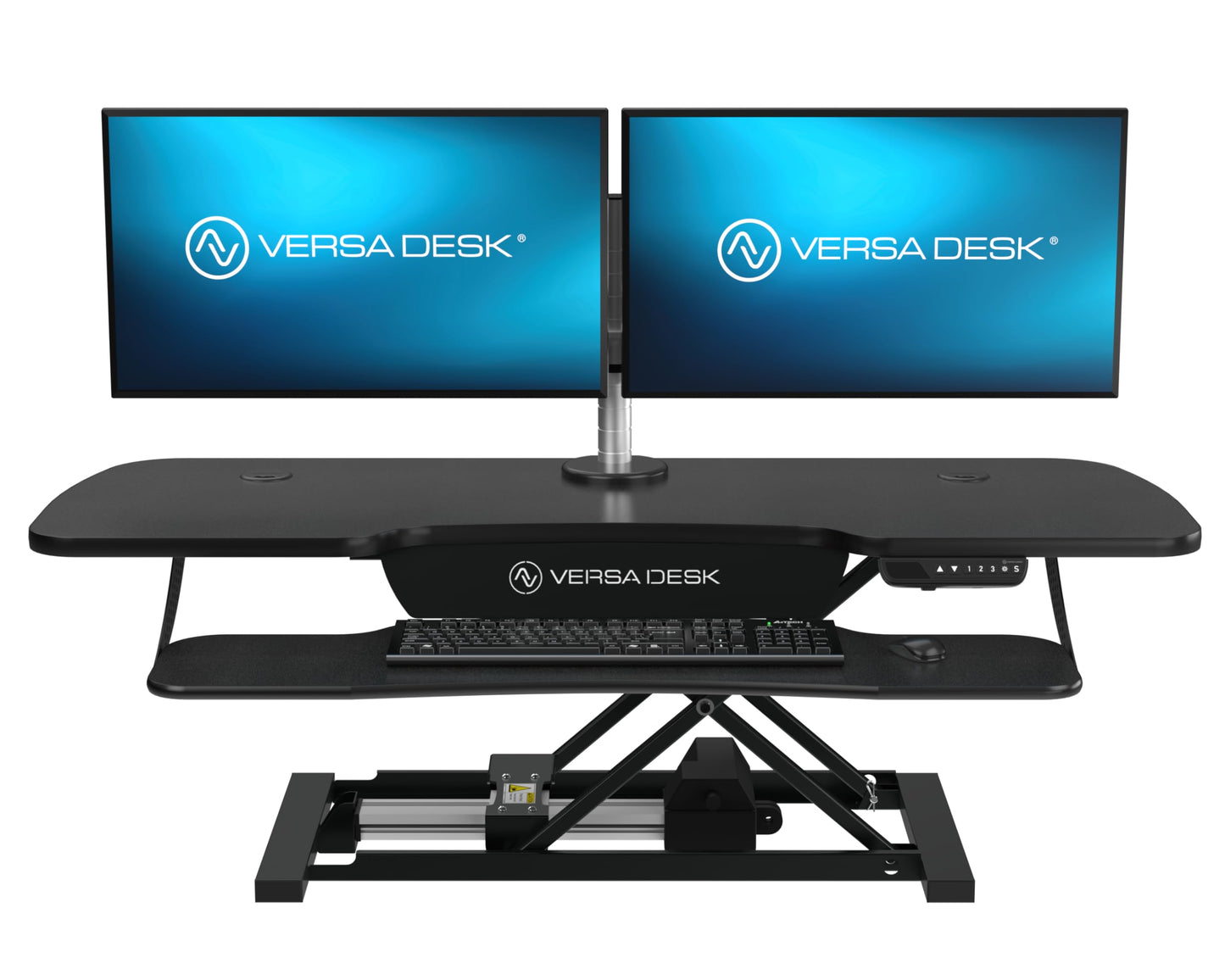 VERSADESK® PowerPro™ Elite® 48” x 24” Electric Sit-to-Stand Desk Converter w/Keyboard Tray for Home or Office | USB Charging Port | Supports Multiple Monitors | Lifts 80 lbs. - Black