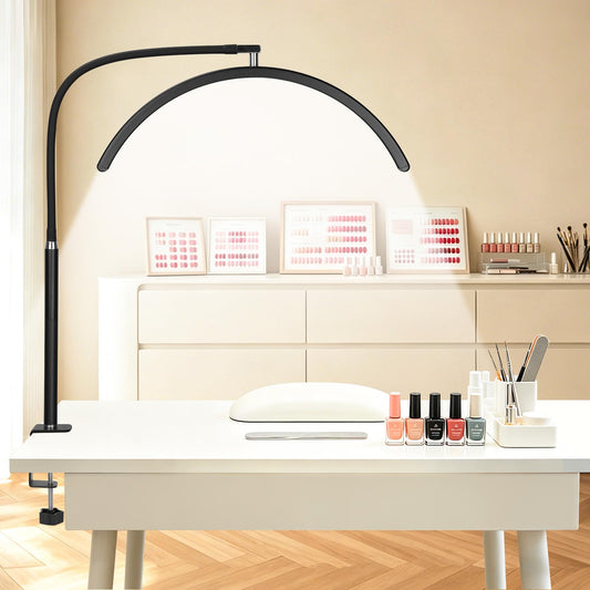 Half Moon Light for Nail Desk - Professional Shadowless LED Manicure Lamp with Clamp, 3 Color Modes & 10 Brightness Levels, Eye-Caring Beauty Lamp for Eyelash Extensions, Tattoo, Estheticians