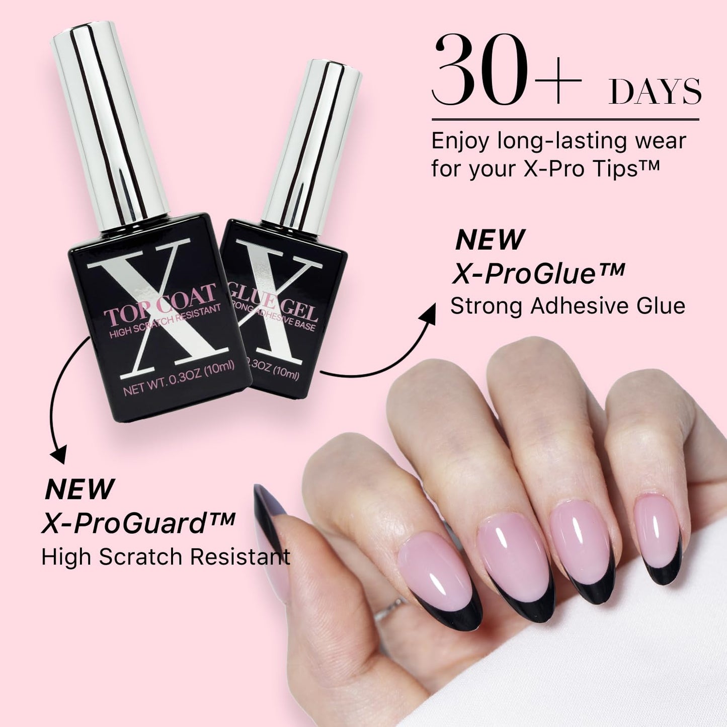 SXC Cosmetics French Tip Press On Nails – Black Series, Short Almond, X-Pro Tips Starter Kit | 160PCS, 16 Sizes, 5 Styles, Beginner-Friendly
