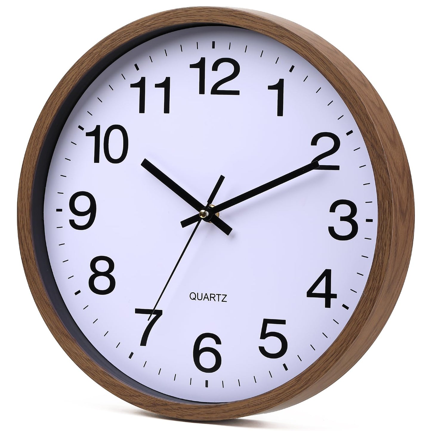 TOHOOYO Wall Clock 12 Inch Wooden Frame Glass Cover Non-Ticking Number Quartz Modern Quartz Design Decorative Bedroom Kitchen Office Classroom Dark Brown