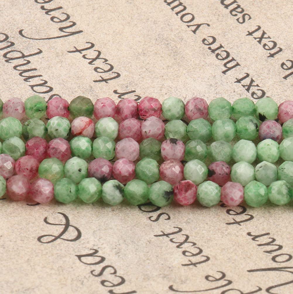 Song Xi 120pcs 3mm Natural Ruzy Zoite Gemstone Beads Faceted Round Loose Stone Beads for Jewelry Making
