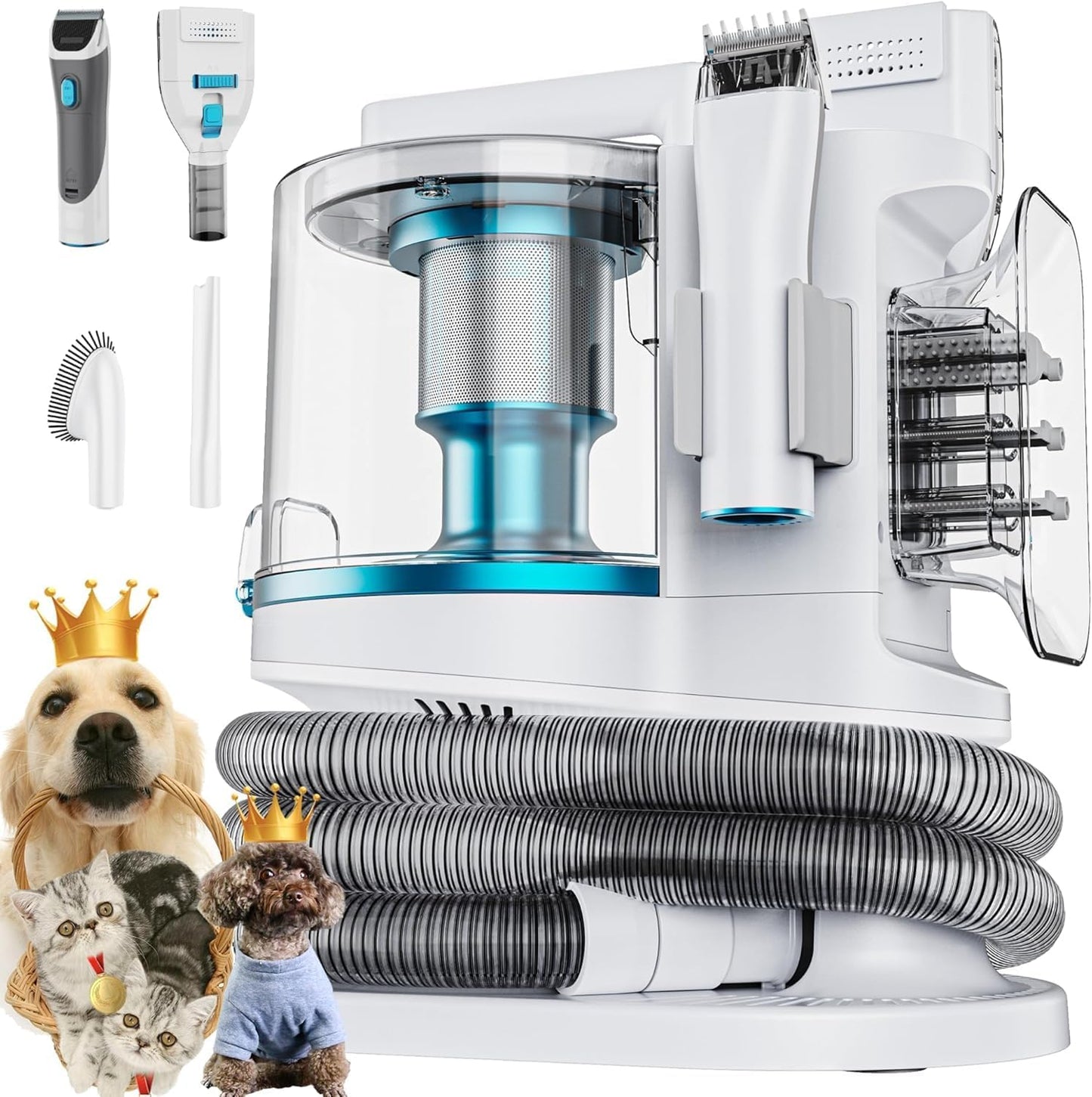 PROMOMO Pet Grooming Kit with 3.4L Oversized Vacuum Suction - 99% Pet Hair Removal - Professional Dog Clippers & Shedding Tools for Cats, Teddy, Poodle, Golden Retrievers (Pearl White)