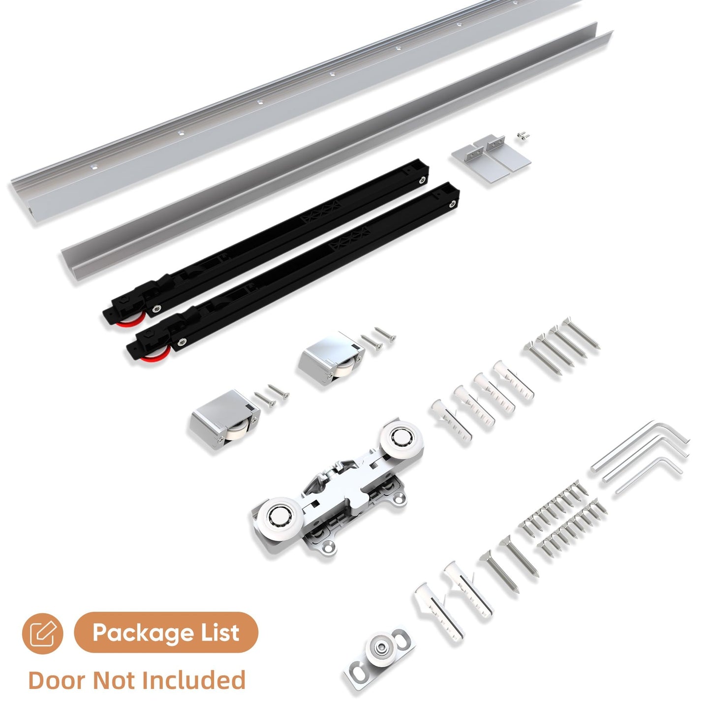 JUBEST 48" Concealed Barn Door Hardware Kit with Soft Close Mechanism, Wall Mounted Invisible Sliding Door Track for Opening Width 40" to 44", Hidden Barn Door Hardware Kit, Door Needs Groove