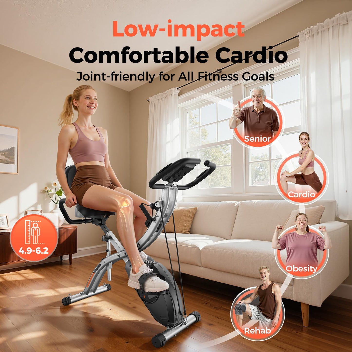 YOSUDA Exercise Bike, 5 in 1 Folding Exercise Bike for Seniors 330lbs Capacity, Magnetic X-Bike with 16-Level Resistance, Back Support Cushion for Home Gym Workout