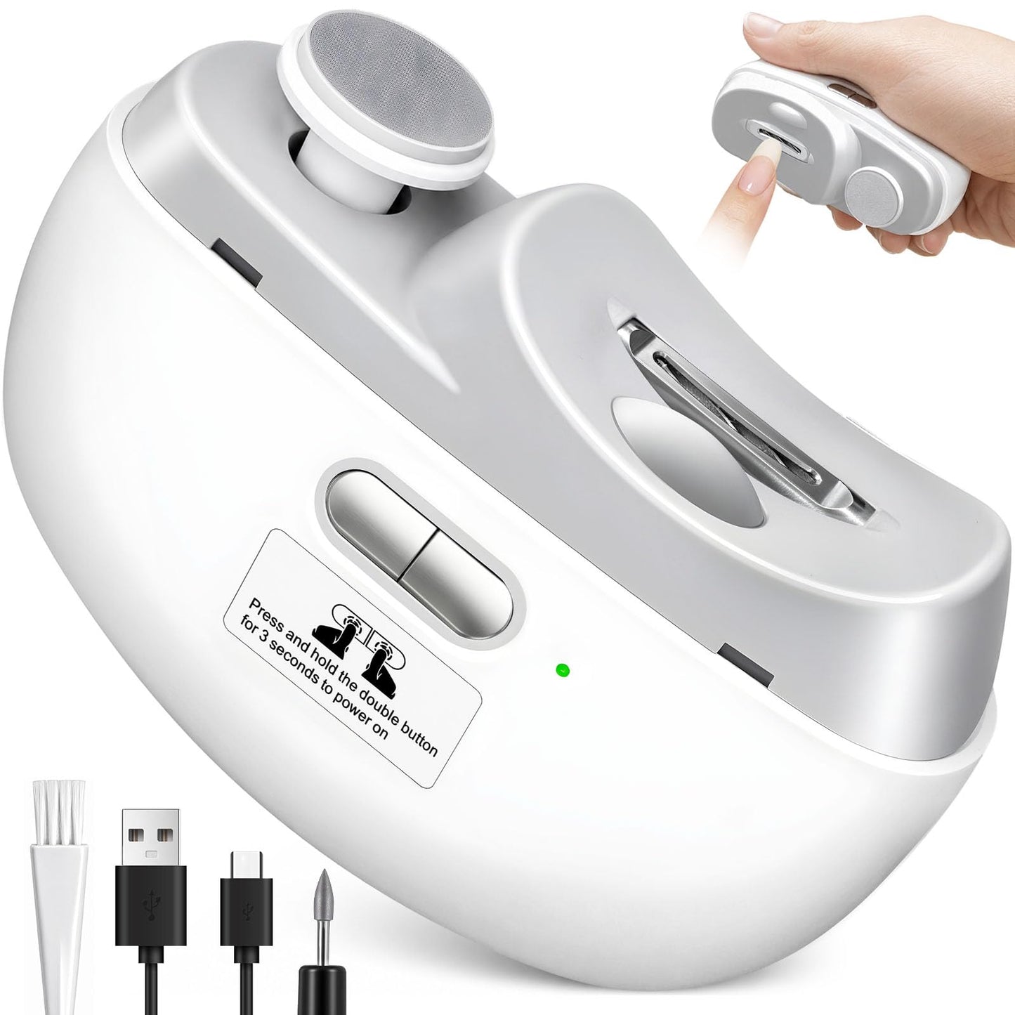 Electric Nail Clipper, 3 in 1 Nail Trimmer & Electric Nail File with Debris Collection, One Touch Rechargeable Baby Nail Trimmer Electric for Seniors, Adults, Kids