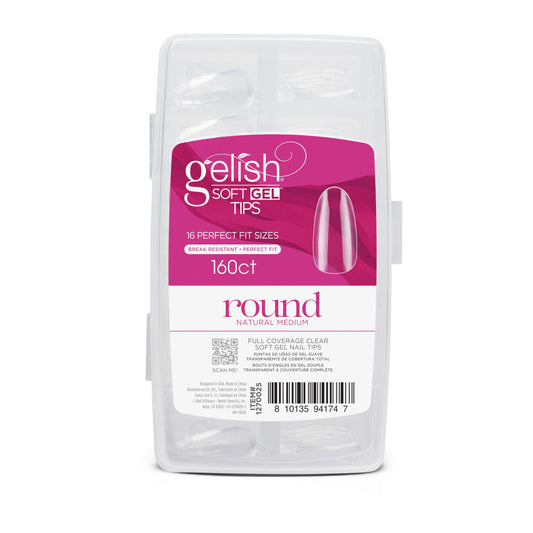 Gelish Soft Gel™ Tips – Professional Quality Press on Nails Extension for Strong, Long-Lasting Manicures – Easy Application, Natural Look, Pre-shaped False Nail (Medium Round Natural, 160 Count)