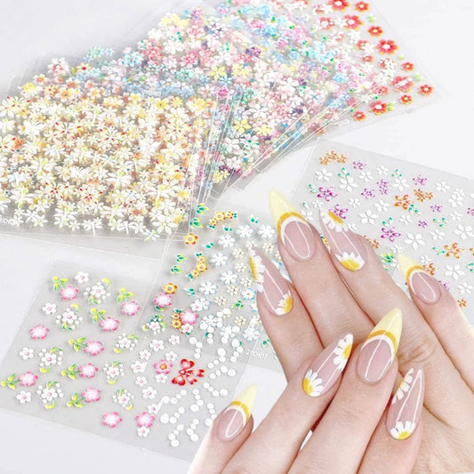 30 Sheets Colorful Nail Art Stickers Decals, 3D Self-Adhesive Cute Daisy, Floral, Heart, Flower Design Nails Stickers Decorations Accessory for Women Girls