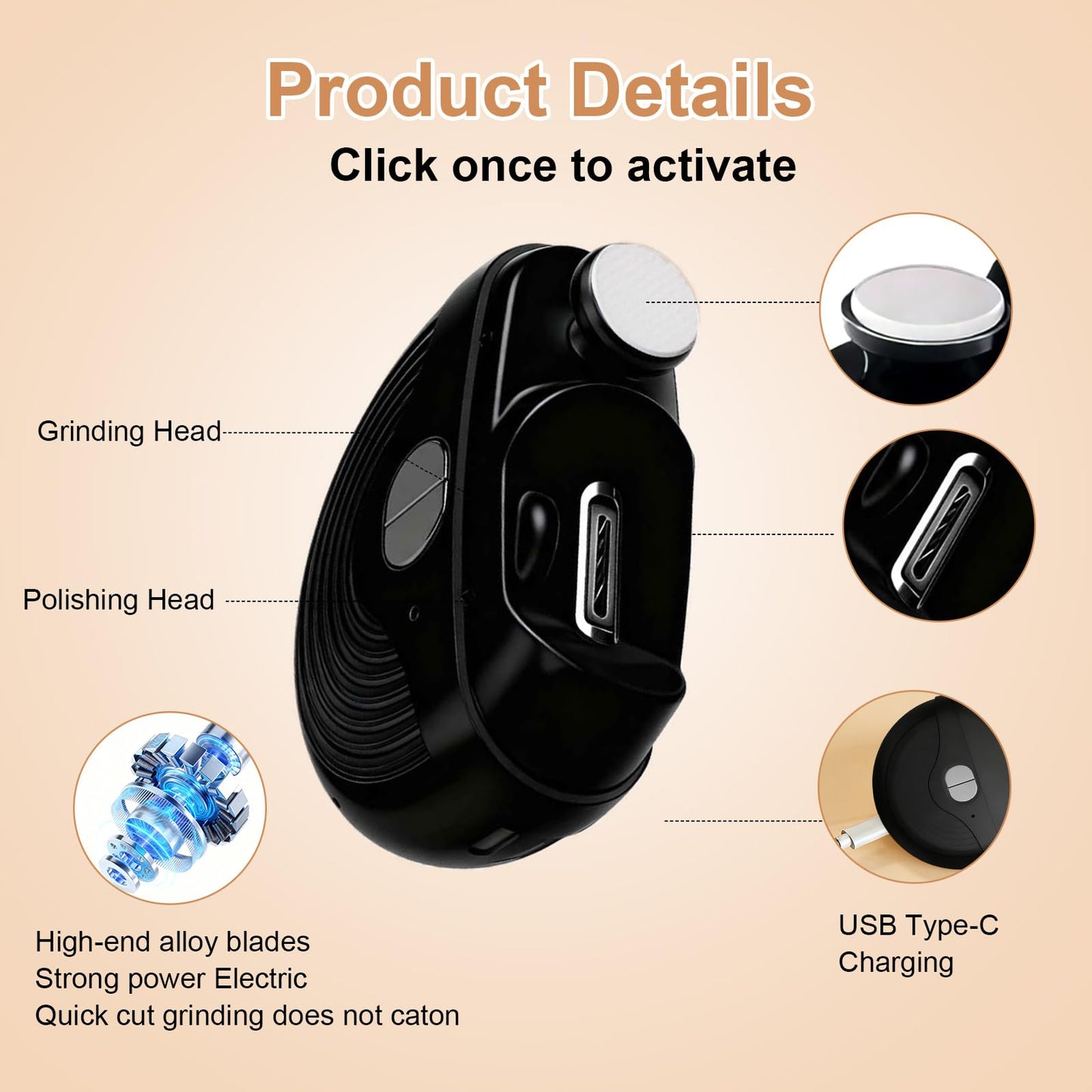 Electric Nail Clipper, 3 Speeds Automatic Nail Clipper for Thin & Thick Nail with 2-in-1 Grinding Heads, LED Light & Nail Scraps Storage, Electric Nail Trimmer for Adults,Seniors and Kids (Black)