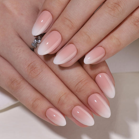RPNZL Press On Nails - Cappuccino | Ombre Design French Tip, UV Finish Almond Nails, Salon Quality | 32 Nails, 16 Sizes Kit with Glue and Adhesive Tabs I Female Founded