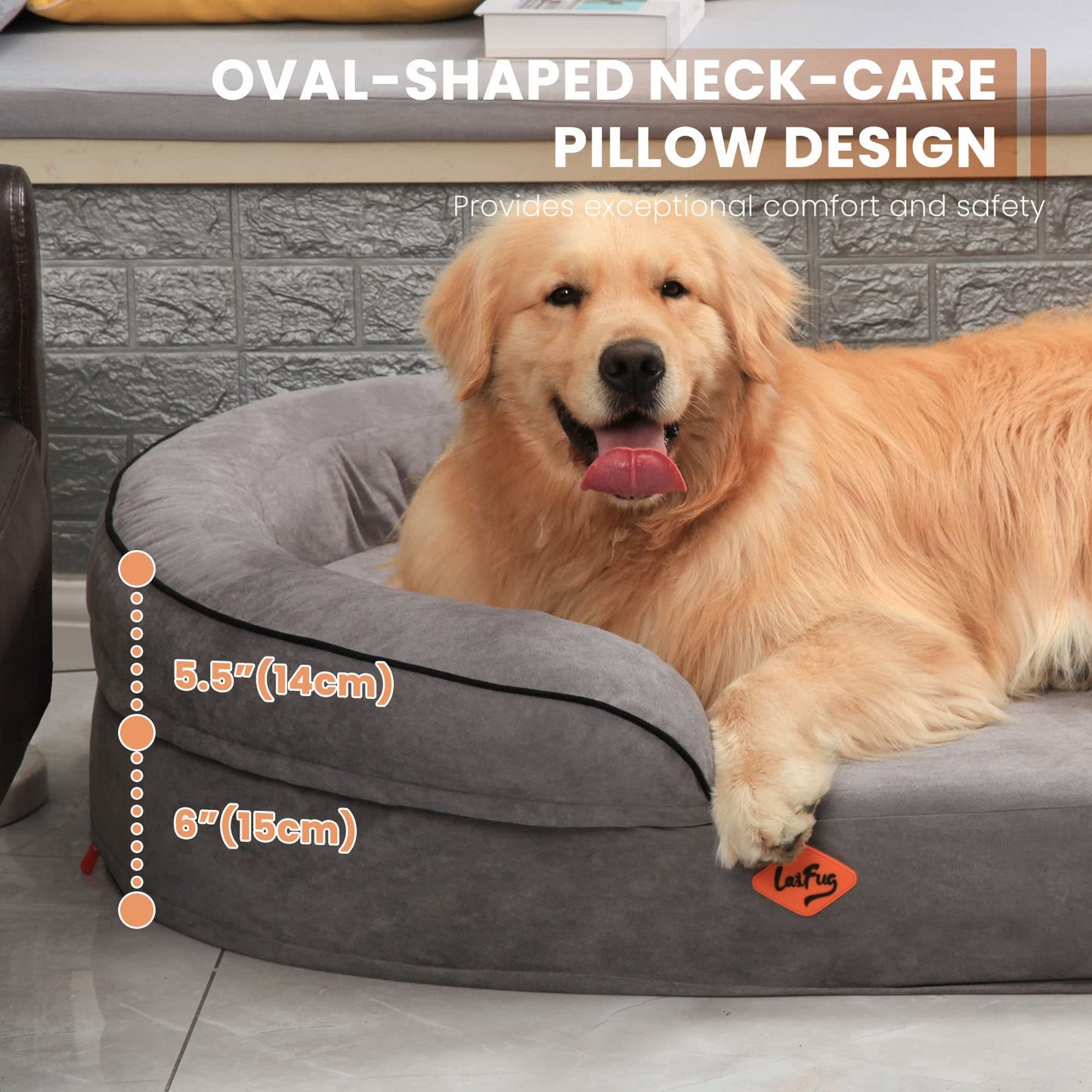 Laifug Memory Foam Oval Dog Bed (54x36x12Inches, Dark Gray), Orthopedic Dog Bed for Dogs with Durable Waterproof Liner & Removable Washable Cover & Nonskid Bottom