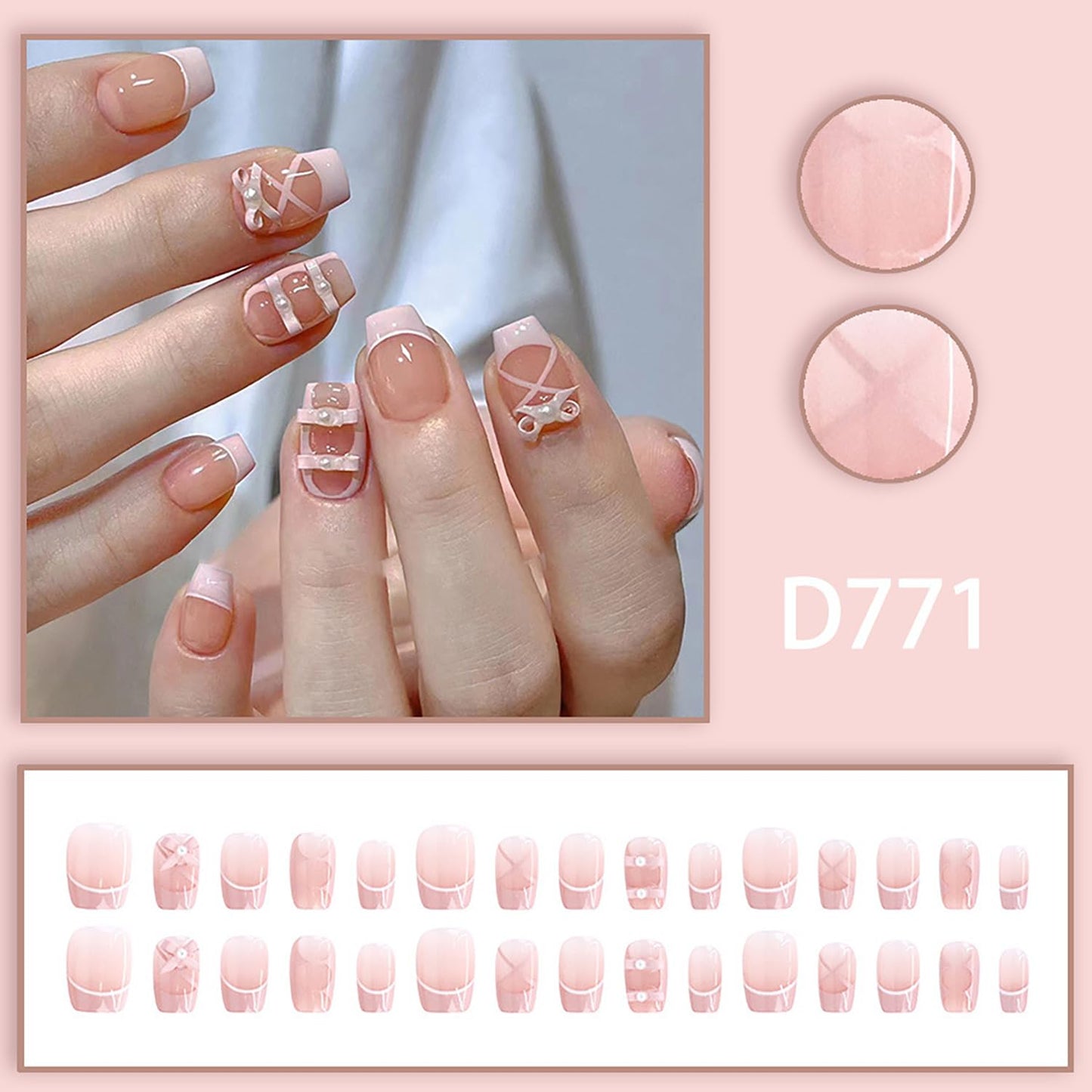 FIEONCIY Press on Nails Short Square Shaped Glossy Full Cover Square French False Nails with Designs Artificial Short Square Fake Nails with Charms Glue Stick ons Fingernails for Women Girls(D771)