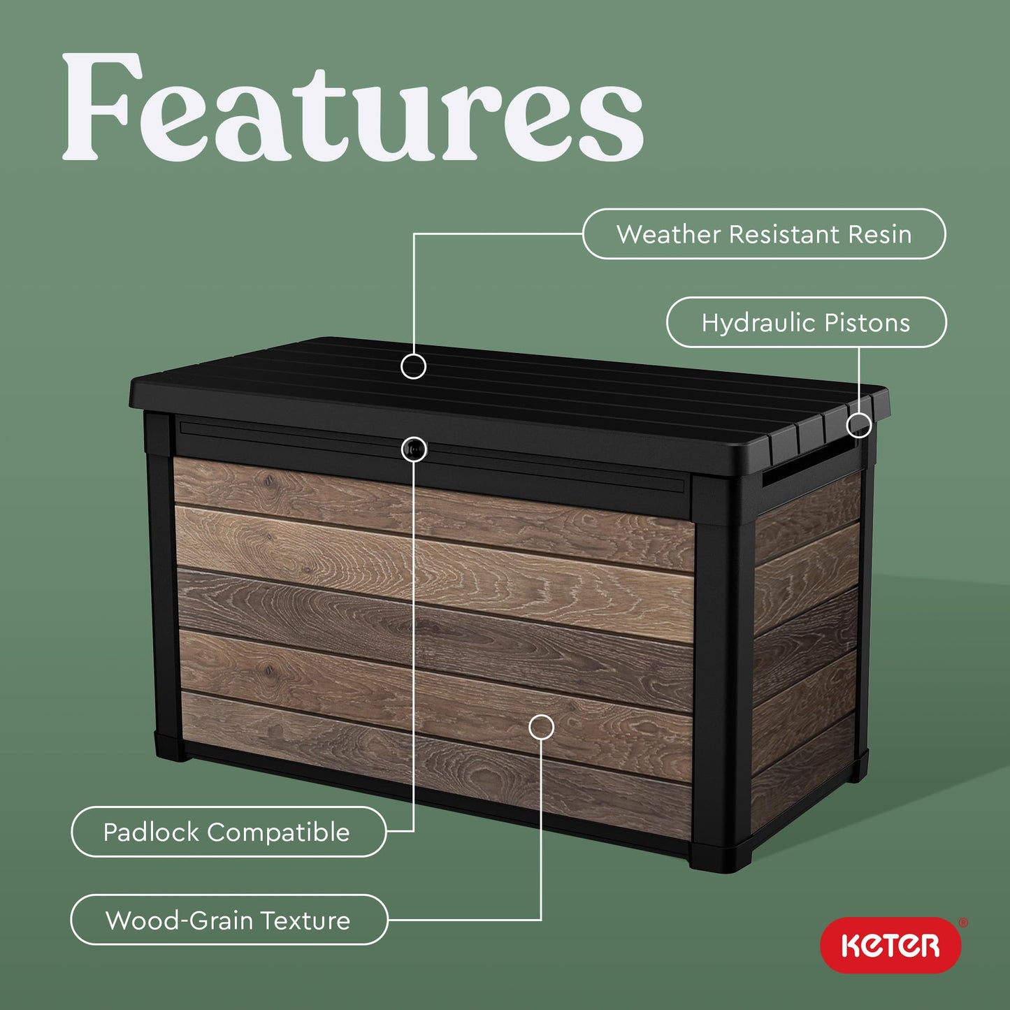 Keter Walnut 100 Gallon Resin Deck Box-Organization and Storage for Patio Furniture Outdoor Cushions, Throw Pillows, Garden Tools and Pool Toys