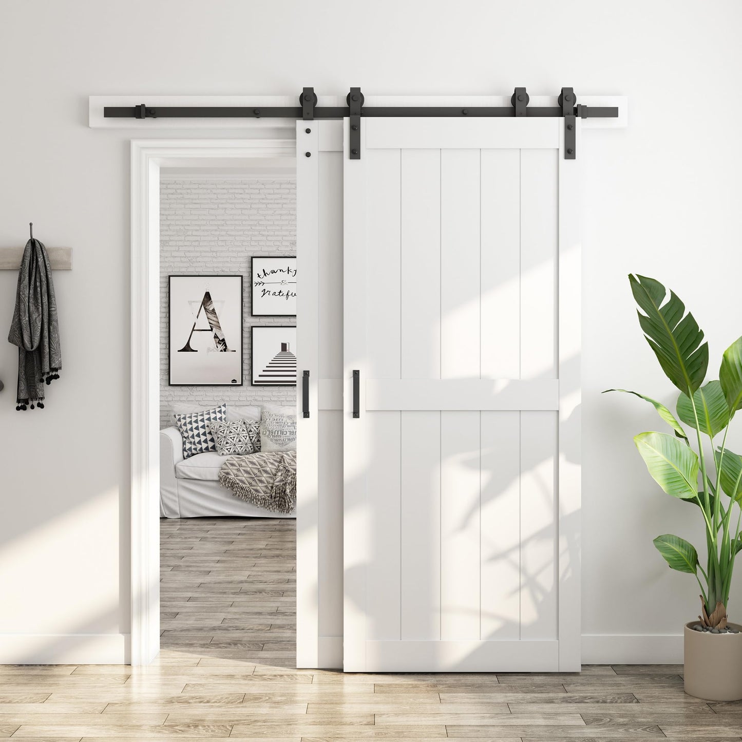 SmartStandard 40in x 84in Double MDF Sliding Barn Doors with 7FT Bypass Barn Door Hardware Kit, Save Space, Waterproof, Easy Install, Fit 68in-72in Openning, White