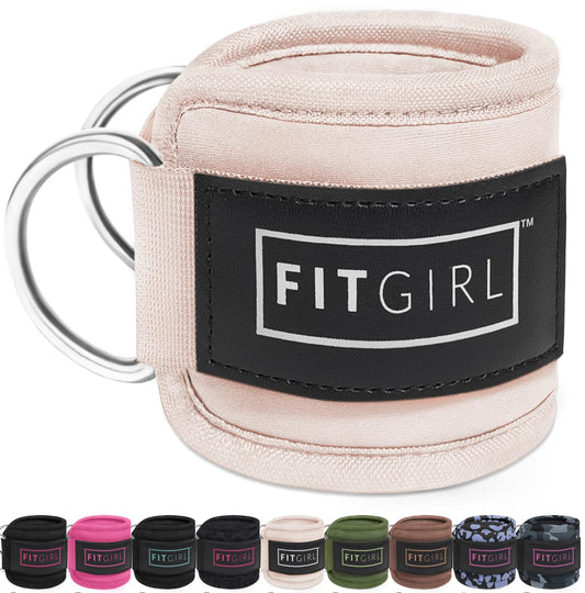 FITGIRL - Ankle Strap (Pair) for Cable Machines and Resistance Bands, Work Out Cuff Attachment for Home & Gym, Glute Workouts - Kickbacks, Leg Extensions, Hip Abductors, Women Only (Beige, Pair)