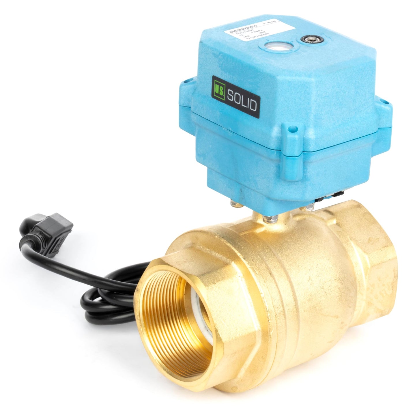 U.S. Solid 2" Motorized Ball Valve with US Plug 110VAC Brass Electrical Ball Valve, IP67, Manual Override, Direction Display Auto Return, Normally Closed, IP67