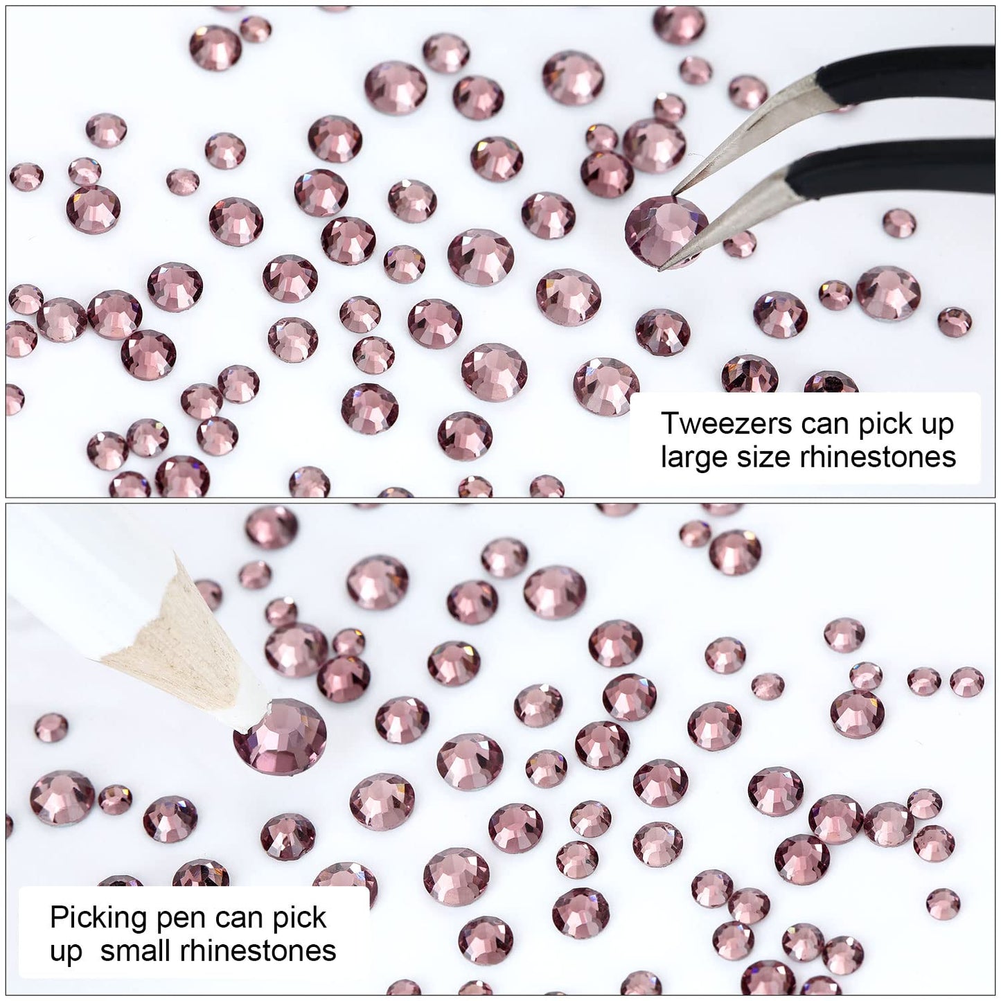 Meibite Light Purple Glass Flatback Rhinestones for Nails, Crafts & Clothes – 4240PCS 6 Sizes (SS6–SS20) Crystal Gems Kit with Tweezers & Picker, Non Hotfix DIY Rhinestones for Tumblers, Nail Art