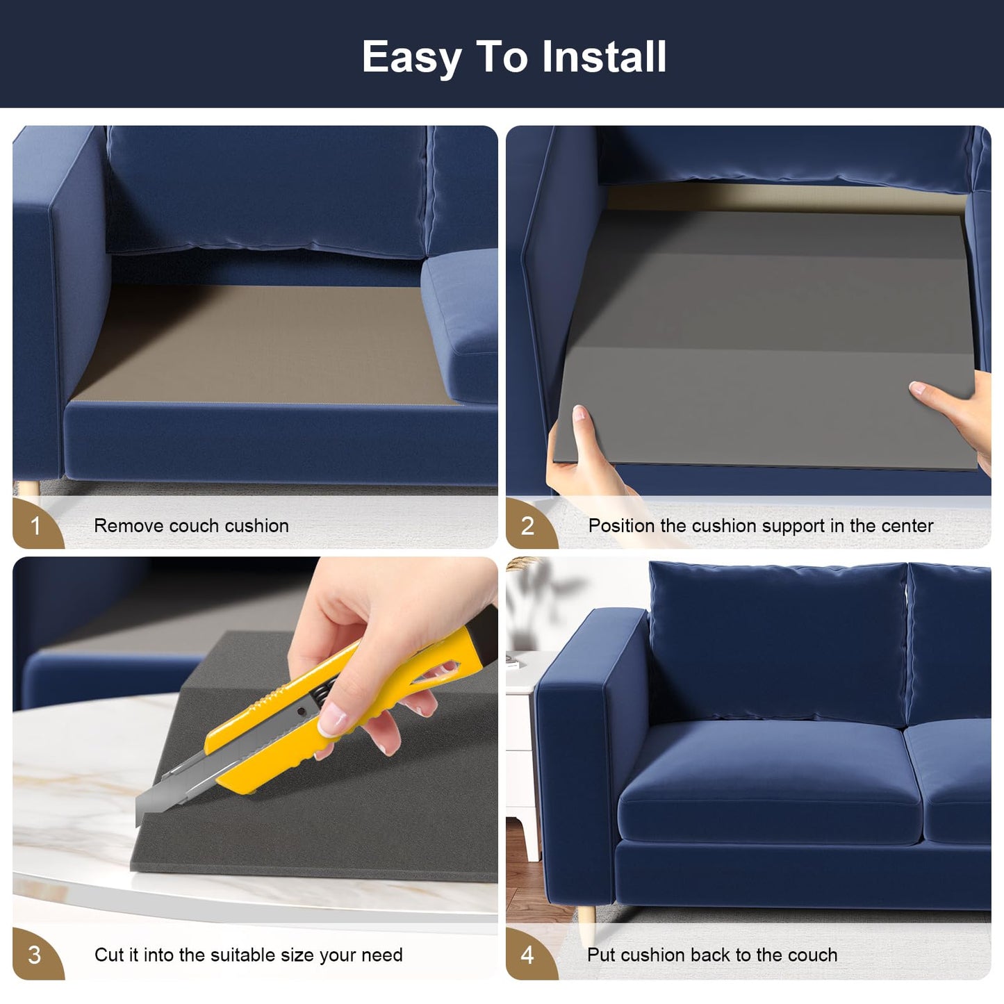 Sellmazon Couch Cushion Support for Sagging Seat - 20" x 20" High-Density Trapezoid 35D Foam Sofa Cushion Supports, Couch Supporter for Under The Cushions, Grey Set of 2