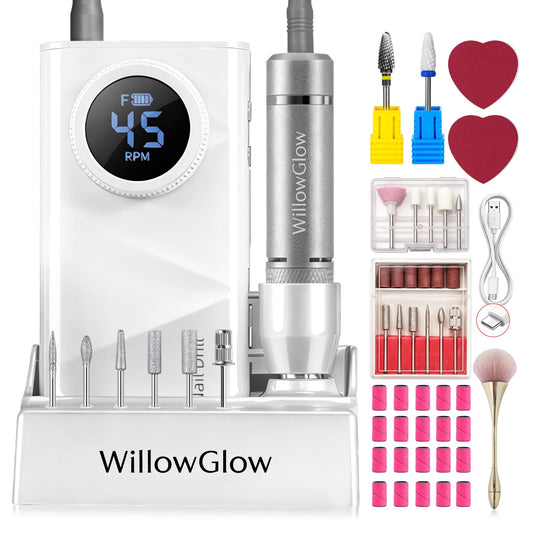 Nail Drill 45000 RPM with Charging Dock, Professional Efile Kit for Acrylic Gel Removal, Electric Nail File Machine with Ceramic & Tungsten Bits, for Home Salon Use
