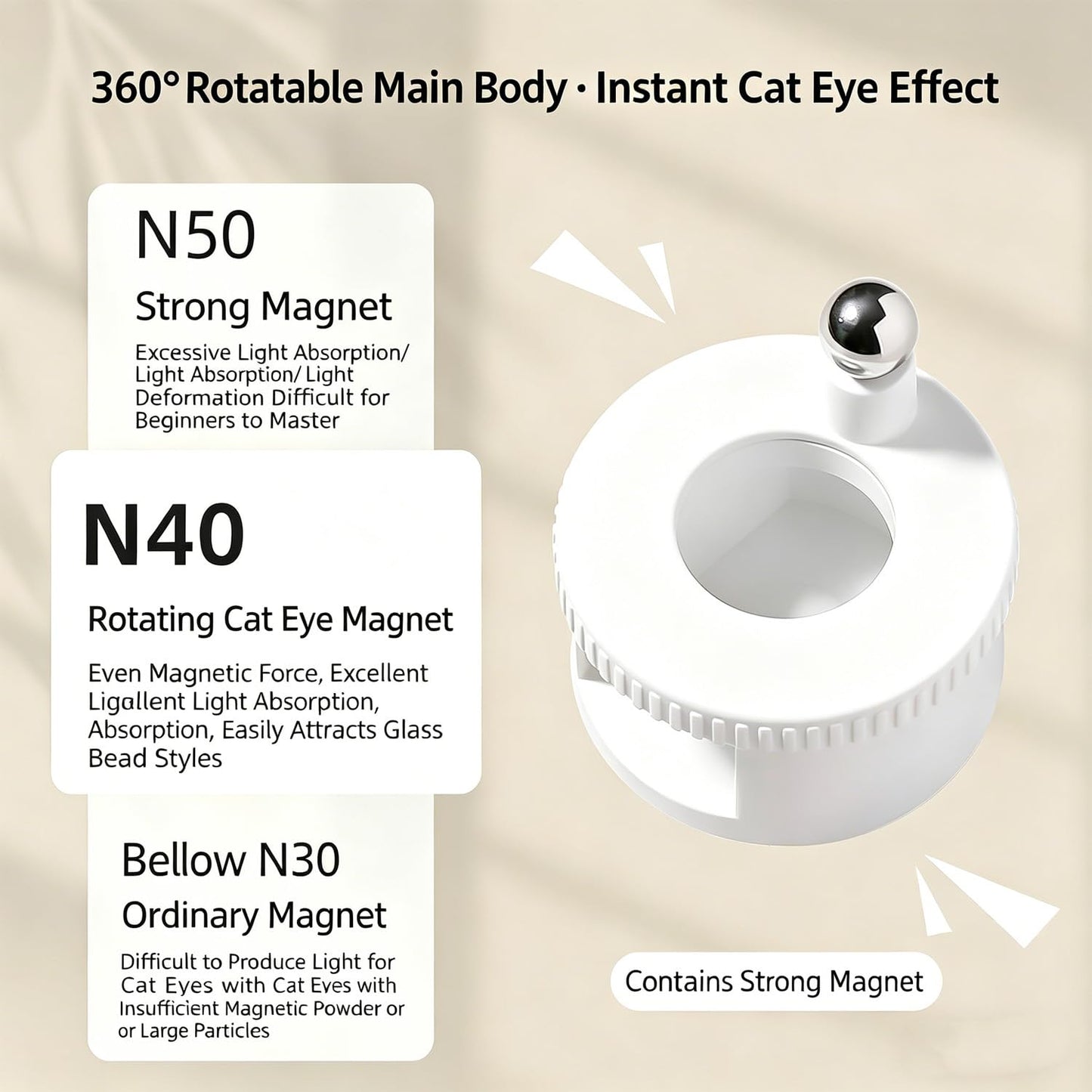 Rotating Cat Eye Magnet for Nails, Glass Ball Rotating Cat's Eye Nail Magnet Tool, Strong Magnetic Cat Eye Gel Polish Magnet for Nail Art, DIY Manicure Tool for Beginners