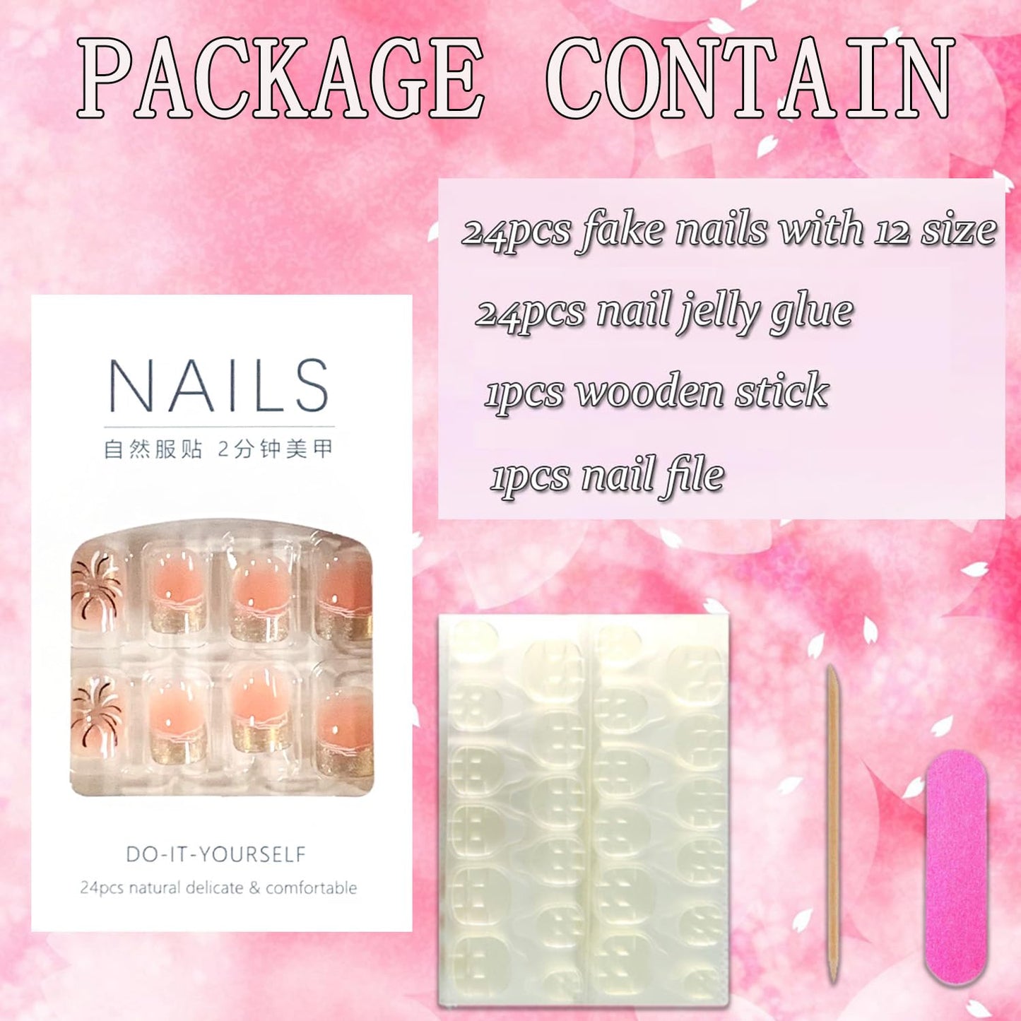 FIEONCIY Press on Nails Short Square Shaped Glossy Full Cover Acrylic Short Length Square False Nails with Designs Artificial Fake Nails Glue Stick ons Fingernails for Women Girls(MY120)