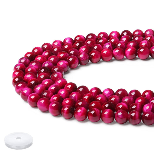 NUKAYAI Rose Pink Tiger Eye Beads 60Pcs Crystal Beads 8mm Round Stone Bead Smooth Loose Bead for Bracelet Necklace DIY Earrings Making