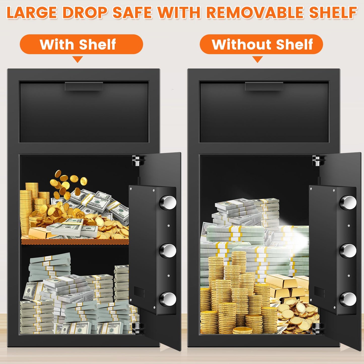 7.5 Cu ft Extra Large Drop Safe Box for Business, Anti-Theft Depository Safe with Drop Slot, Digital Keypad, Spare Key and Removable Shelf, Heavy-duty Commercial Safes for Business Cash Documents Home